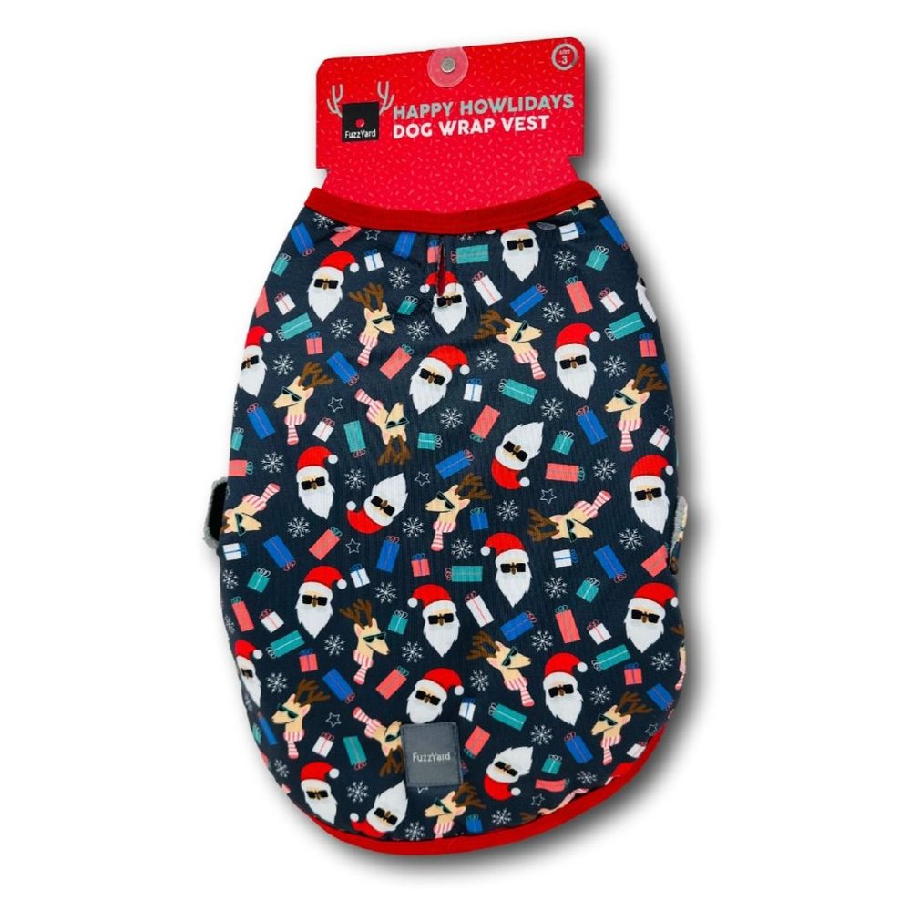 Fuzz Yard Happy Howlidays Santa Presents Reindeer Dog Wrap Vest Size 3